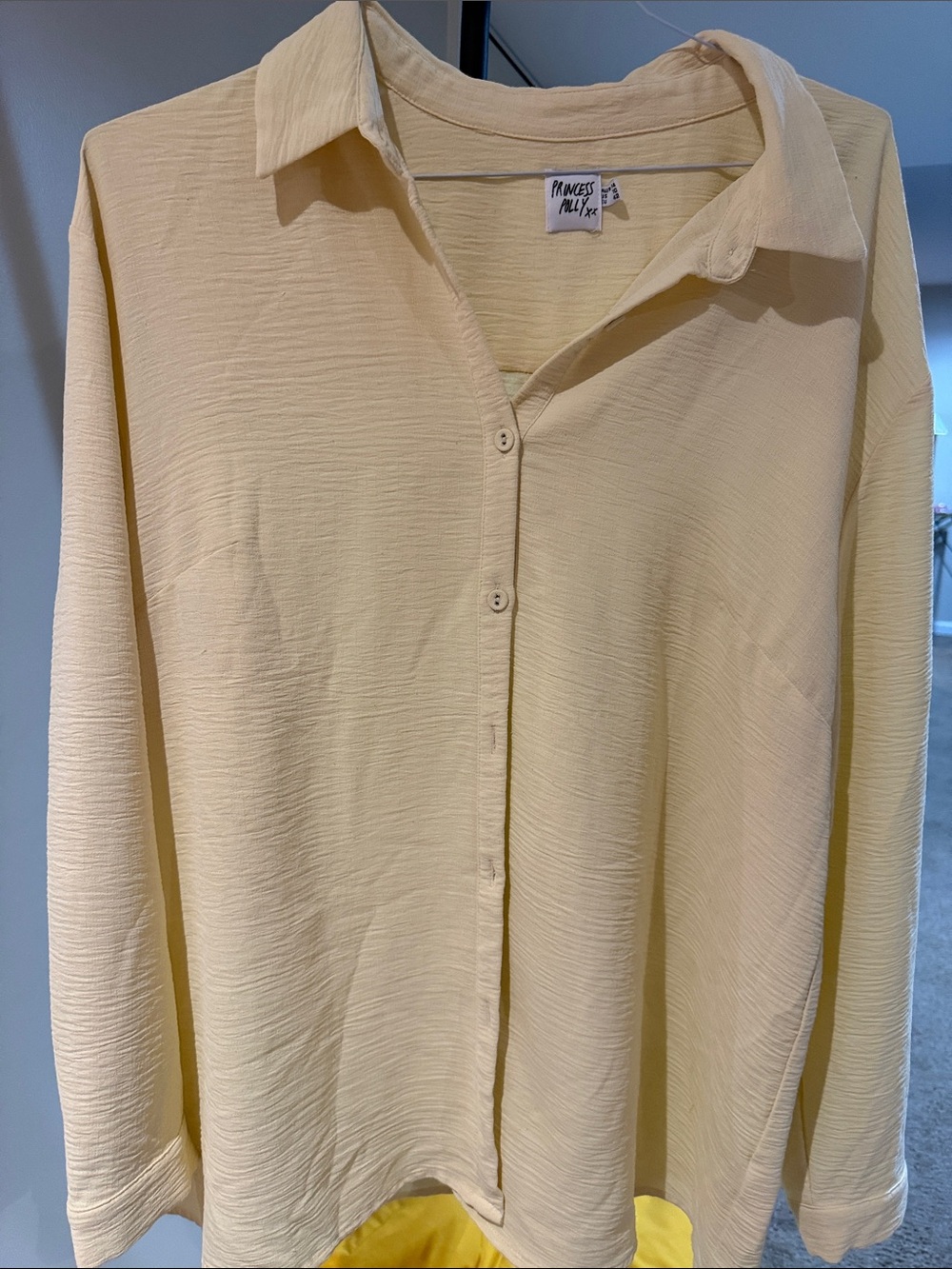 Princess Polly Pale Yellow Textured Button-Up Shirt